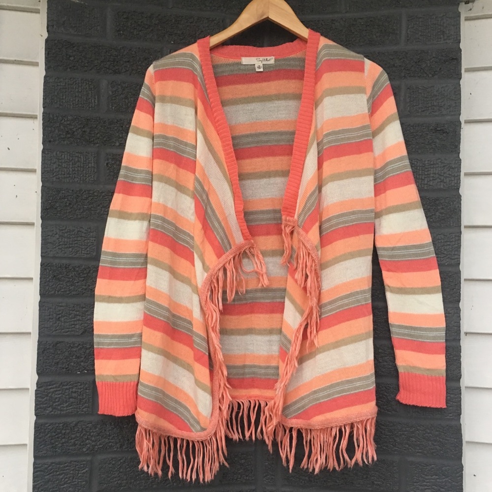 Colorful Stripped Cardigan with Fringe